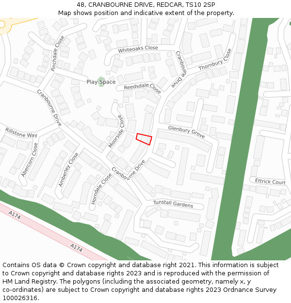 48, CRANBOURNE DRIVE, REDCAR, TS10 2SP: Location map and indicative extent of plot