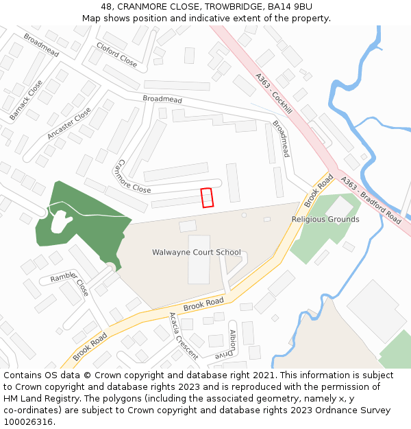 48, CRANMORE CLOSE, TROWBRIDGE, BA14 9BU: Location map and indicative extent of plot