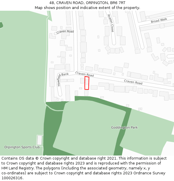 48, CRAVEN ROAD, ORPINGTON, BR6 7RT: Location map and indicative extent of plot