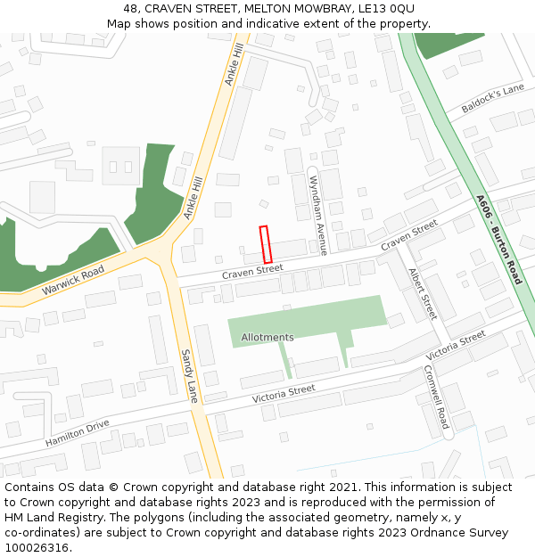 48, CRAVEN STREET, MELTON MOWBRAY, LE13 0QU: Location map and indicative extent of plot