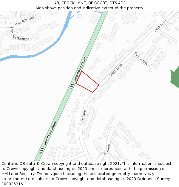 48, CROCK LANE, BRIDPORT, DT6 4DF: Location map and indicative extent of plot