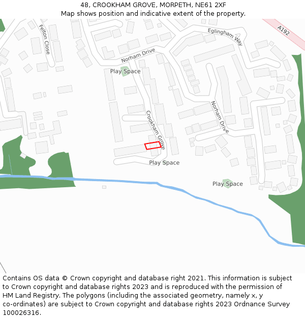 48, CROOKHAM GROVE, MORPETH, NE61 2XF: Location map and indicative extent of plot