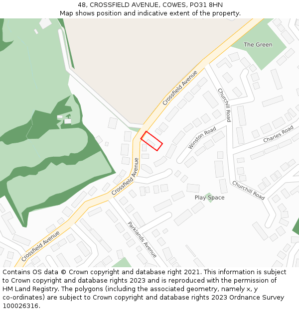 48, CROSSFIELD AVENUE, COWES, PO31 8HN: Location map and indicative extent of plot