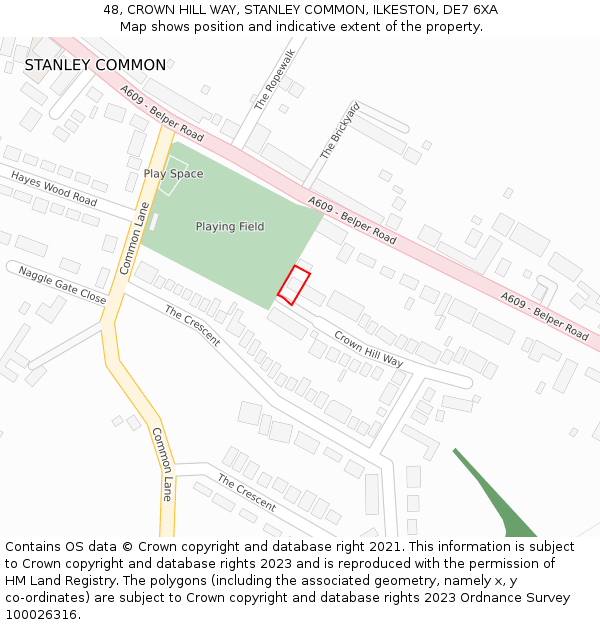 48, CROWN HILL WAY, STANLEY COMMON, ILKESTON, DE7 6XA: Location map and indicative extent of plot