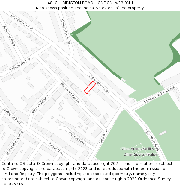 48, CULMINGTON ROAD, LONDON, W13 9NH: Location map and indicative extent of plot