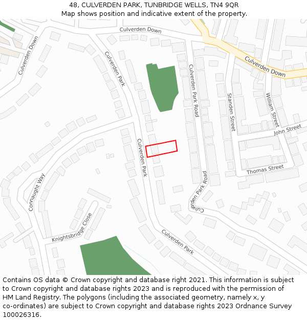 48, CULVERDEN PARK, TUNBRIDGE WELLS, TN4 9QR: Location map and indicative extent of plot