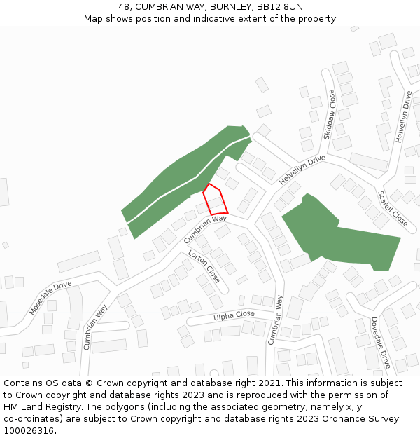 48, CUMBRIAN WAY, BURNLEY, BB12 8UN: Location map and indicative extent of plot