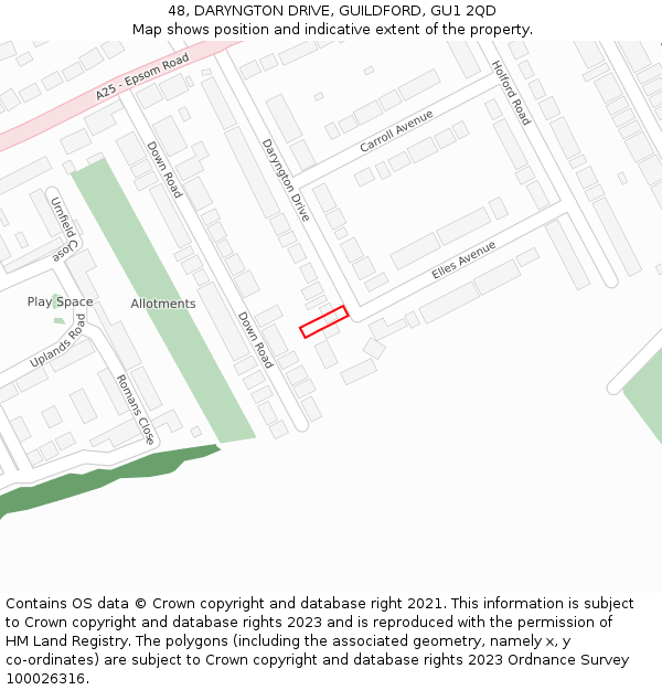 48, DARYNGTON DRIVE, GUILDFORD, GU1 2QD: Location map and indicative extent of plot