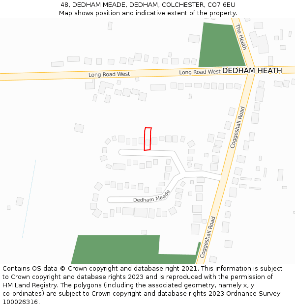 48, DEDHAM MEADE, DEDHAM, COLCHESTER, CO7 6EU: Location map and indicative extent of plot