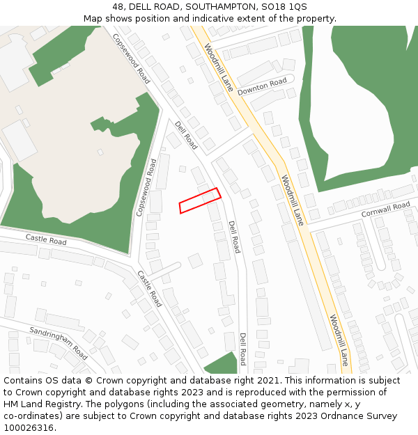 48, DELL ROAD, SOUTHAMPTON, SO18 1QS: Location map and indicative extent of plot