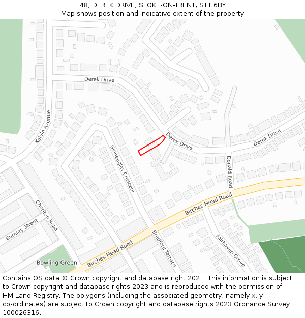 48, DEREK DRIVE, STOKE-ON-TRENT, ST1 6BY: Location map and indicative extent of plot