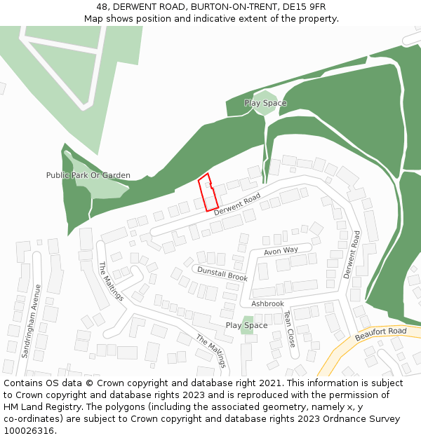 48, DERWENT ROAD, BURTON-ON-TRENT, DE15 9FR: Location map and indicative extent of plot