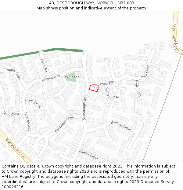 48, DESBOROUGH WAY, NORWICH, NR7 0RR: Location map and indicative extent of plot