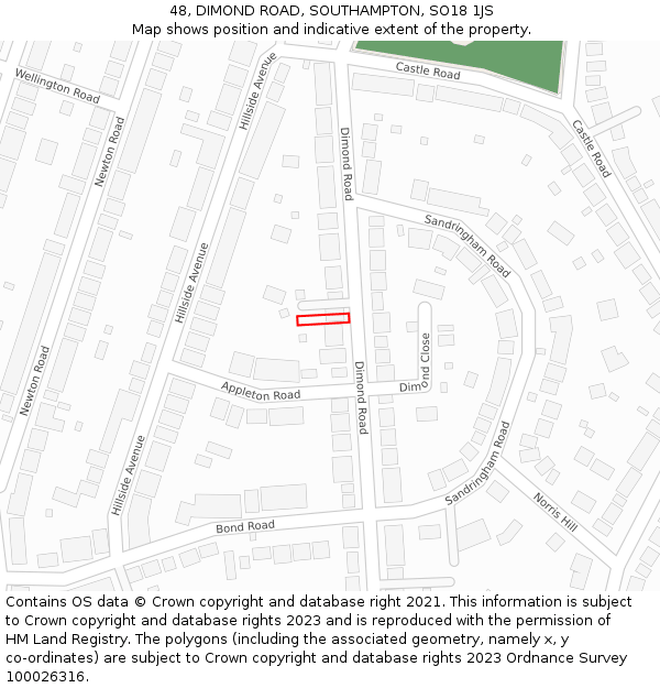 48, DIMOND ROAD, SOUTHAMPTON, SO18 1JS: Location map and indicative extent of plot