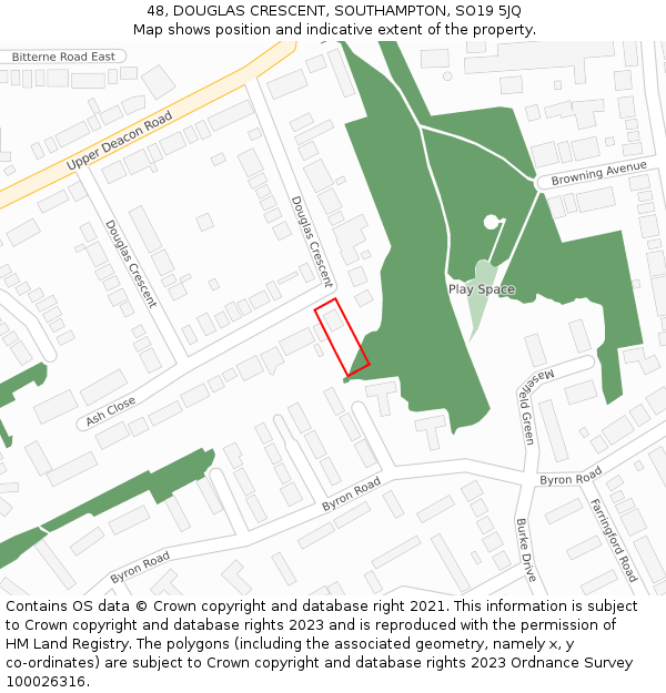 48, DOUGLAS CRESCENT, SOUTHAMPTON, SO19 5JQ: Location map and indicative extent of plot