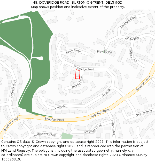 48, DOVERIDGE ROAD, BURTON-ON-TRENT, DE15 9GD: Location map and indicative extent of plot