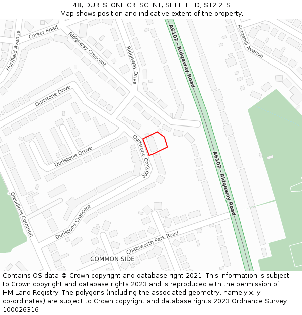 48, DURLSTONE CRESCENT, SHEFFIELD, S12 2TS: Location map and indicative extent of plot