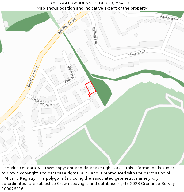 48, EAGLE GARDENS, BEDFORD, MK41 7FE: Location map and indicative extent of plot