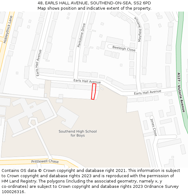 48, EARLS HALL AVENUE, SOUTHEND-ON-SEA, SS2 6PD: Location map and indicative extent of plot