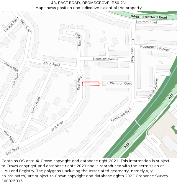 48, EAST ROAD, BROMSGROVE, B60 2NJ: Location map and indicative extent of plot