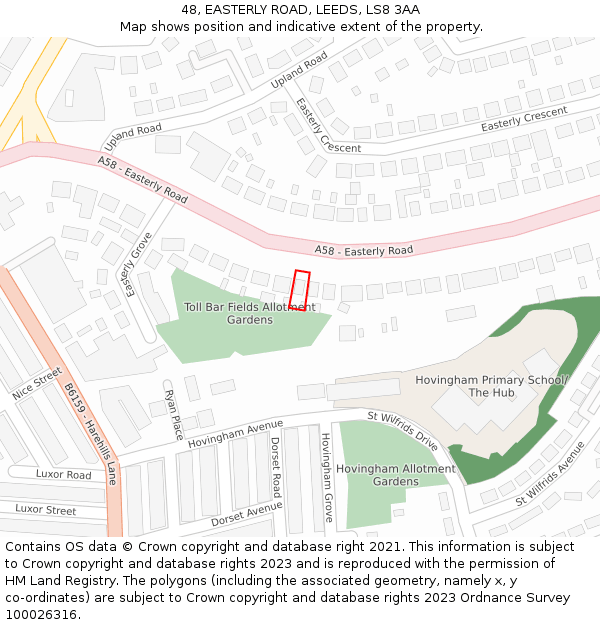 48, EASTERLY ROAD, LEEDS, LS8 3AA: Location map and indicative extent of plot