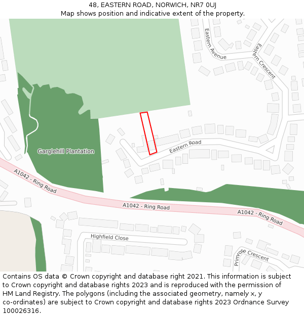 48, EASTERN ROAD, NORWICH, NR7 0UJ: Location map and indicative extent of plot