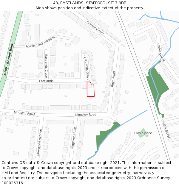 48, EASTLANDS, STAFFORD, ST17 9BB: Location map and indicative extent of plot