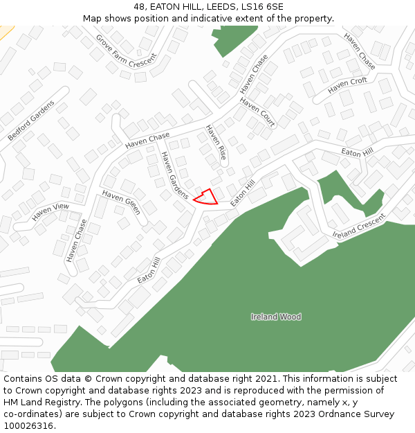48, EATON HILL, LEEDS, LS16 6SE: Location map and indicative extent of plot