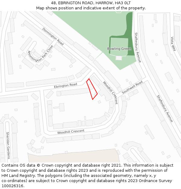 48, EBRINGTON ROAD, HARROW, HA3 0LT: Location map and indicative extent of plot