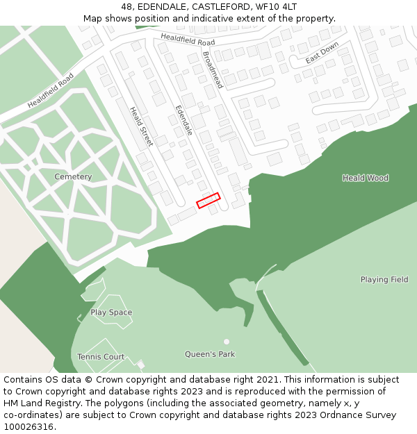 48, EDENDALE, CASTLEFORD, WF10 4LT: Location map and indicative extent of plot