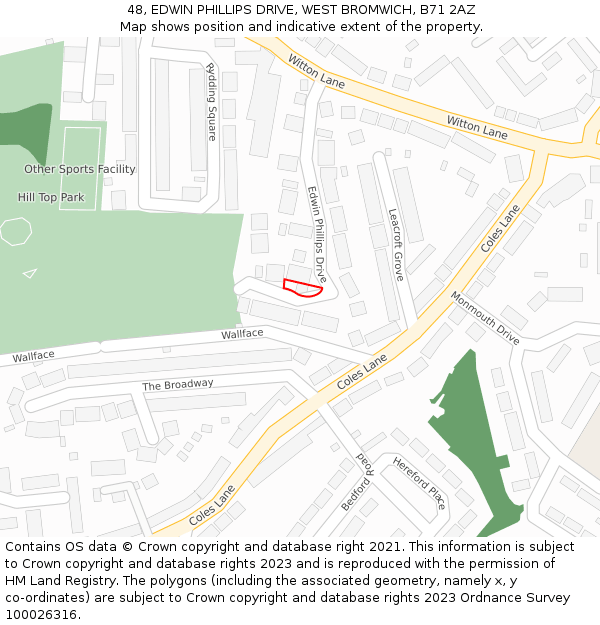 48, EDWIN PHILLIPS DRIVE, WEST BROMWICH, B71 2AZ: Location map and indicative extent of plot