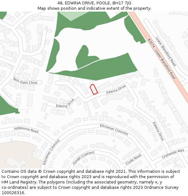 48, EDWINA DRIVE, POOLE, BH17 7JG: Location map and indicative extent of plot