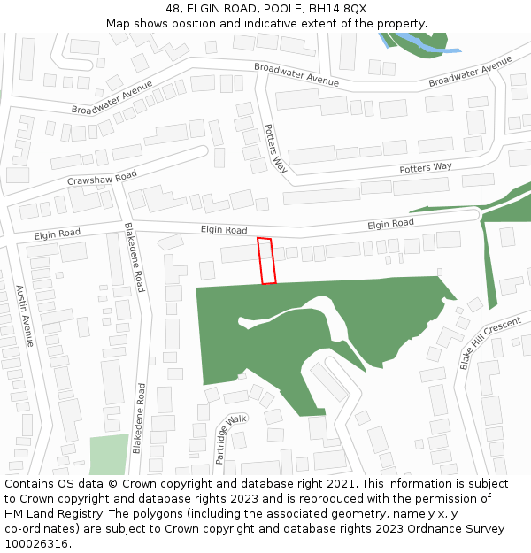 48, ELGIN ROAD, POOLE, BH14 8QX: Location map and indicative extent of plot