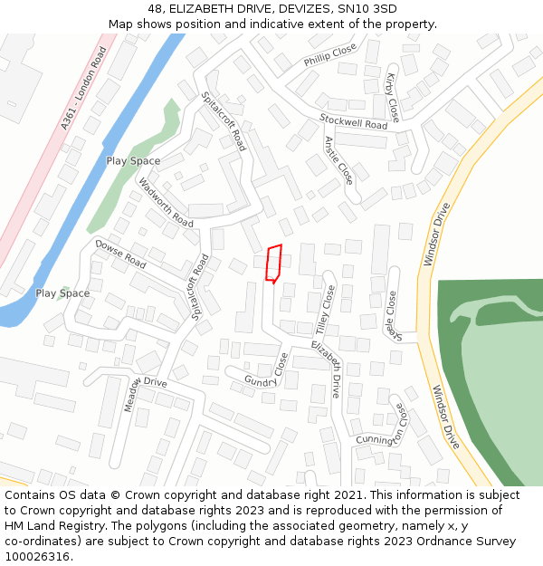 48, ELIZABETH DRIVE, DEVIZES, SN10 3SD: Location map and indicative extent of plot