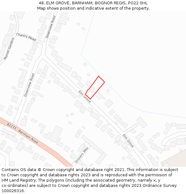 48, ELM GROVE, BARNHAM, BOGNOR REGIS, PO22 0HL: Location map and indicative extent of plot