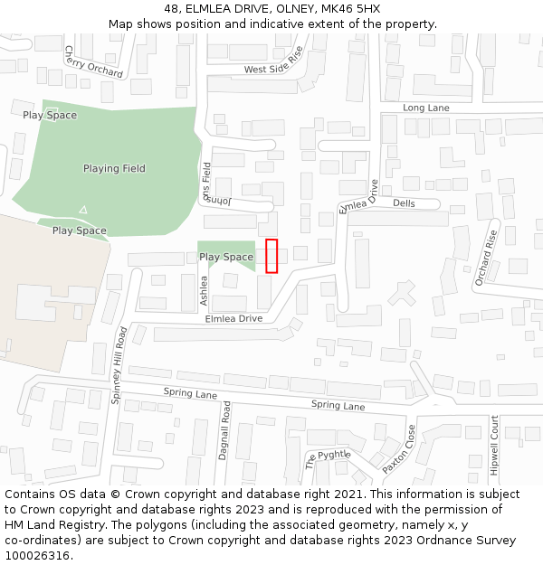 48, ELMLEA DRIVE, OLNEY, MK46 5HX: Location map and indicative extent of plot