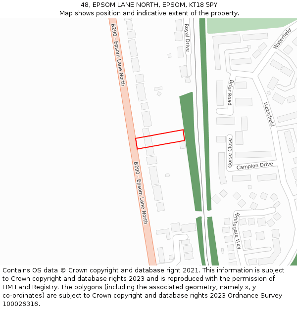 48, EPSOM LANE NORTH, EPSOM, KT18 5PY: Location map and indicative extent of plot