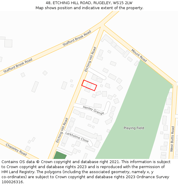 48, ETCHING HILL ROAD, RUGELEY, WS15 2LW: Location map and indicative extent of plot