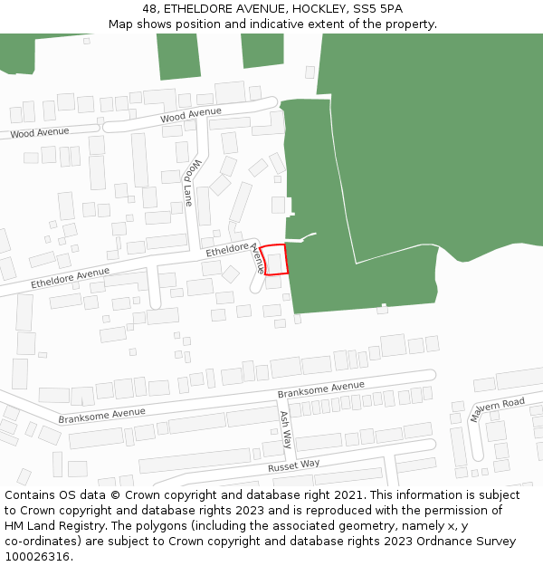 48, ETHELDORE AVENUE, HOCKLEY, SS5 5PA: Location map and indicative extent of plot