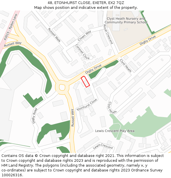 48, ETONHURST CLOSE, EXETER, EX2 7QZ: Location map and indicative extent of plot