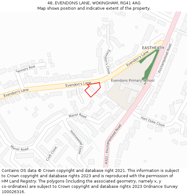 48, EVENDONS LANE, WOKINGHAM, RG41 4AG: Location map and indicative extent of plot