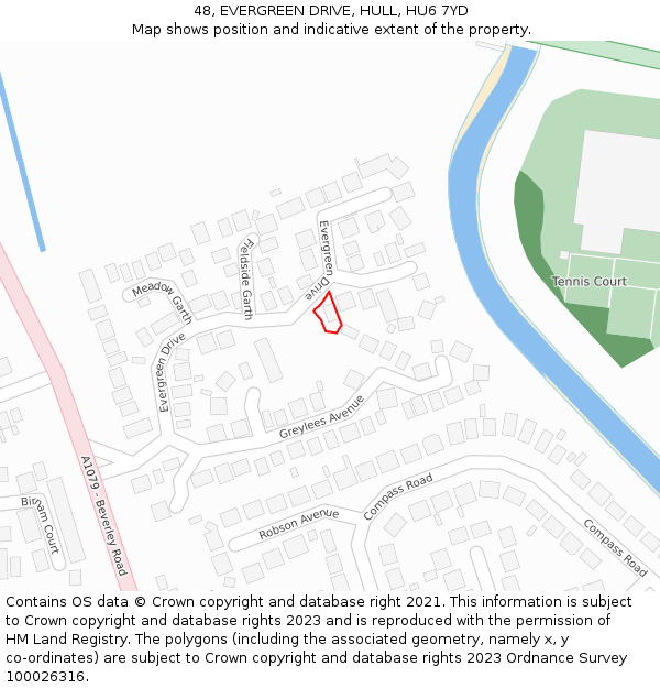 48, EVERGREEN DRIVE, HULL, HU6 7YD: Location map and indicative extent of plot