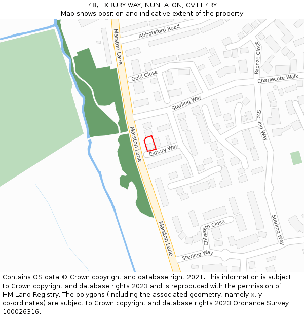 48, EXBURY WAY, NUNEATON, CV11 4RY: Location map and indicative extent of plot