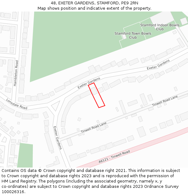 48, EXETER GARDENS, STAMFORD, PE9 2RN: Location map and indicative extent of plot