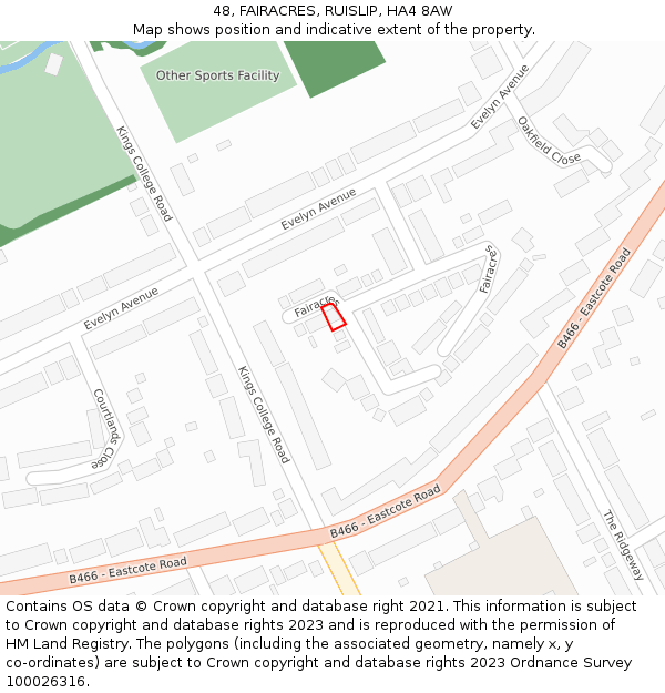 48, FAIRACRES, RUISLIP, HA4 8AW: Location map and indicative extent of plot