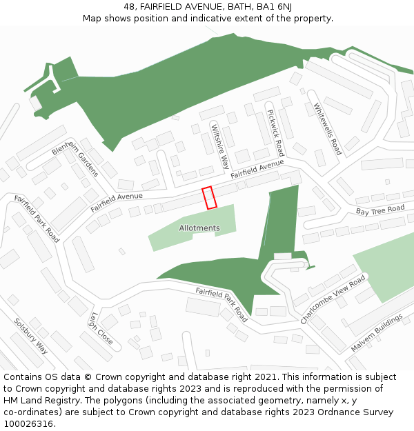 48, FAIRFIELD AVENUE, BATH, BA1 6NJ: Location map and indicative extent of plot