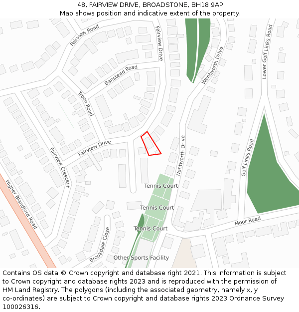 48, FAIRVIEW DRIVE, BROADSTONE, BH18 9AP: Location map and indicative extent of plot