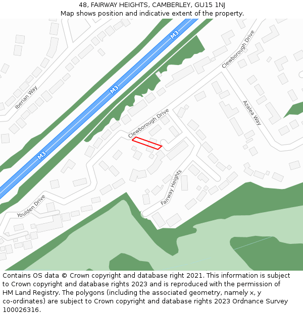 48, FAIRWAY HEIGHTS, CAMBERLEY, GU15 1NJ: Location map and indicative extent of plot