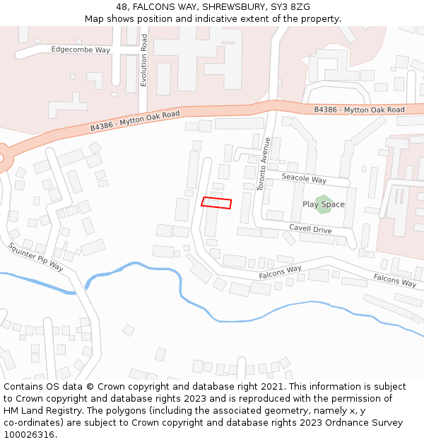 48, FALCONS WAY, SHREWSBURY, SY3 8ZG: Location map and indicative extent of plot