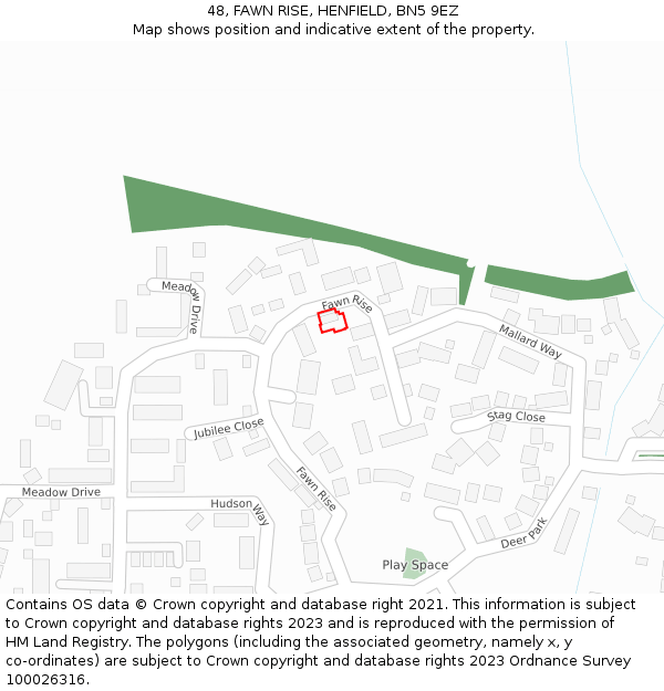 48, FAWN RISE, HENFIELD, BN5 9EZ: Location map and indicative extent of plot